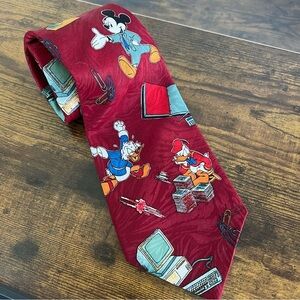 Vintage Disney - Mickey Unlimited - Disney Neck Tie Mickey Mouse 90s Office Red